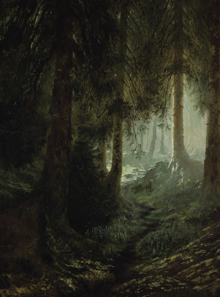 Hjort i ett skogslandskap av Gustave Dore