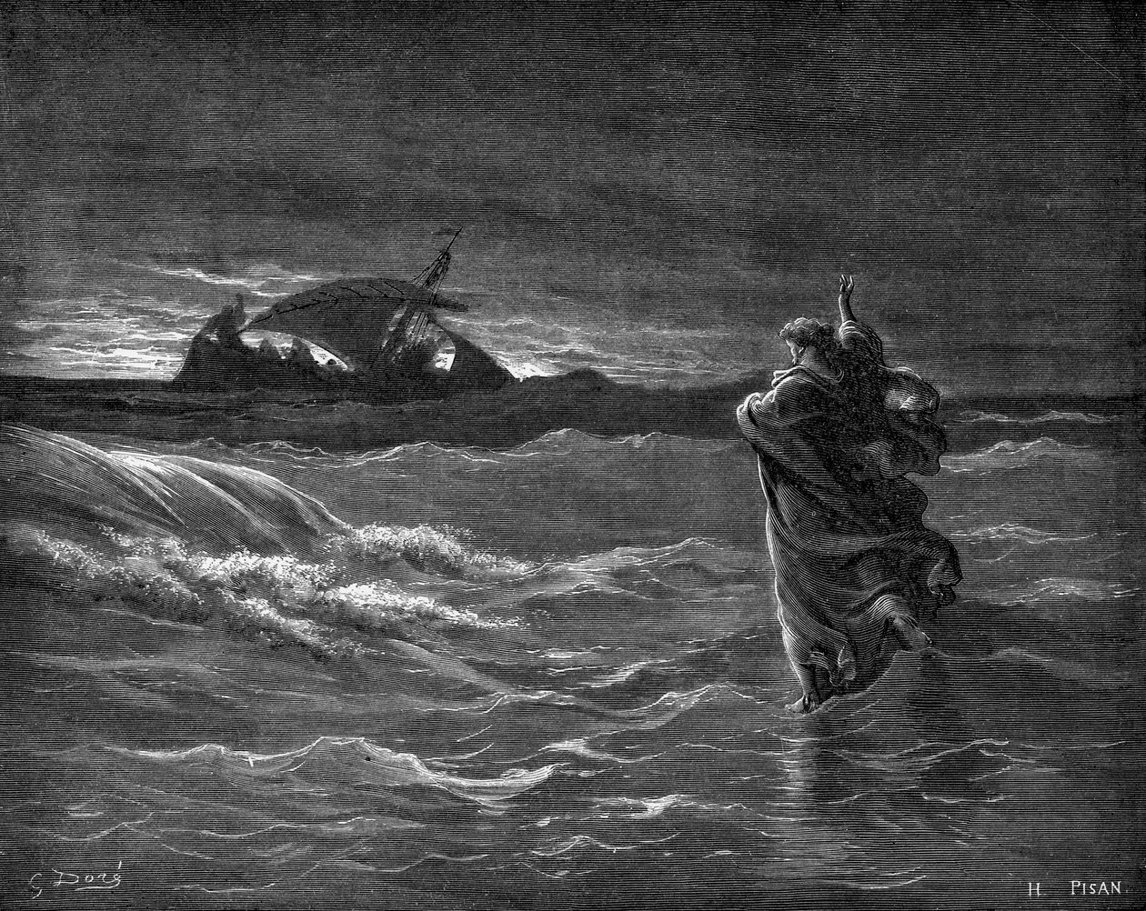 Jesus går på vattnet av Gustave Dore