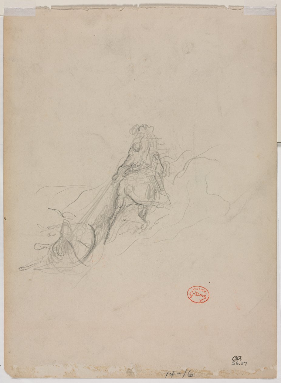 Skiss av jaktscen (verso) av Gustave Dore
