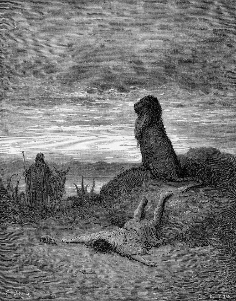 Profeten dödad av ett lejon av Gustave Dore