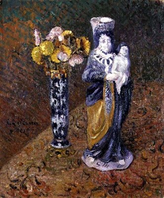 Blommor och en statyett av Gustave Loiseau