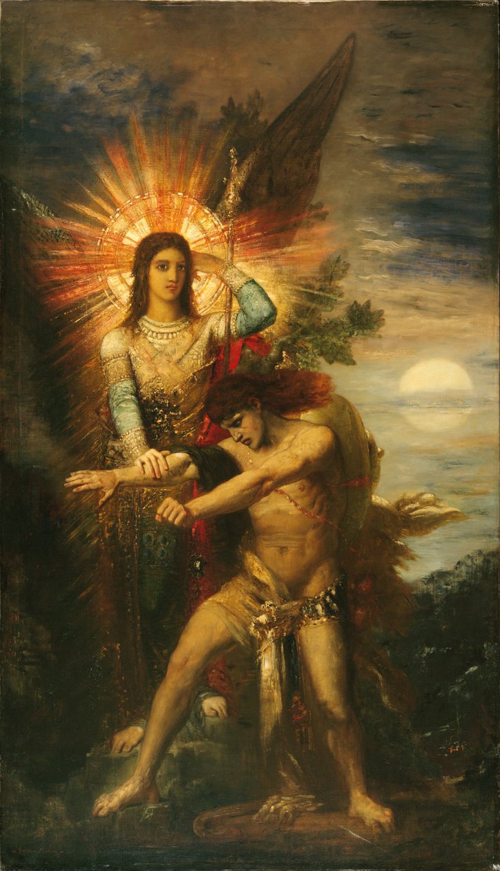 Jakob och ängeln av Gustave Moreau