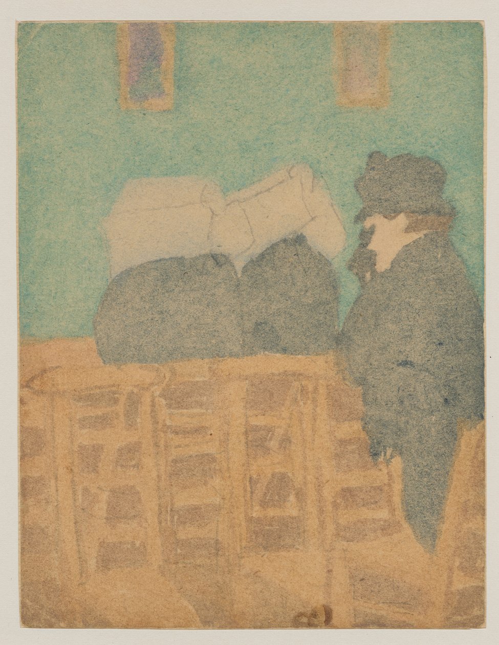 Figurer i kyrka (akvarell och blyerts) av Gwen John