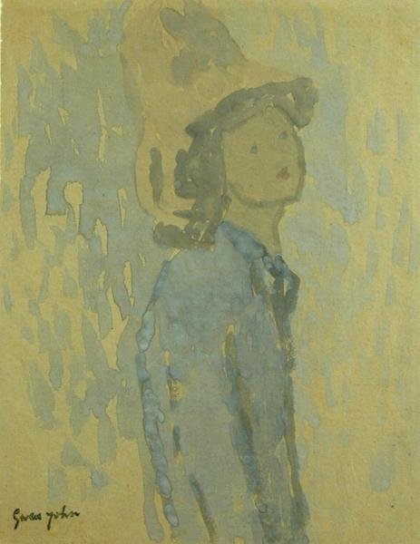 Tjej med hatt (gouache på papper) av Gwen John