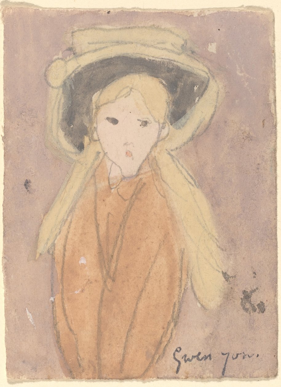 Liten flicka med en stor hatt av Gwen John