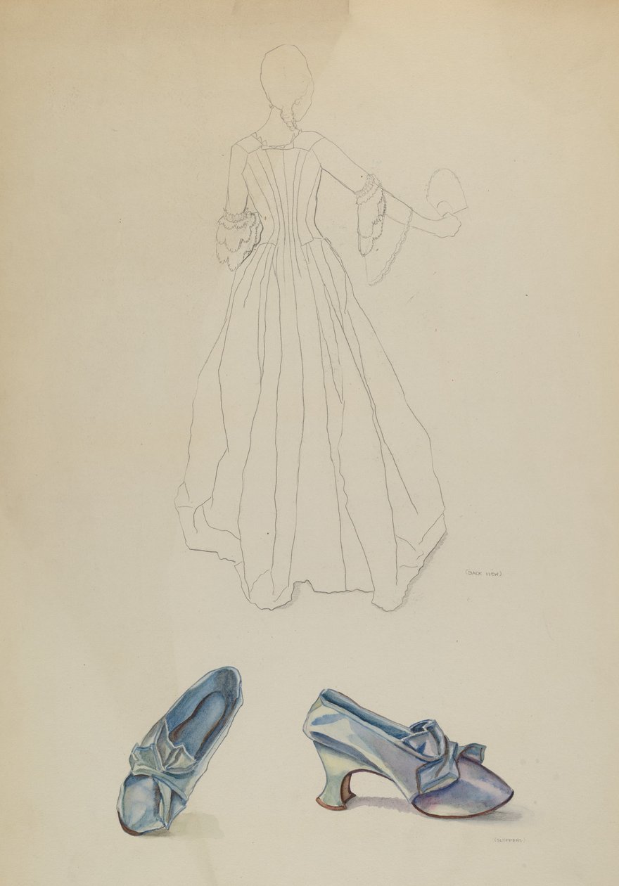 Klänning och tofflor, ca. 1936. av Gwyneth King