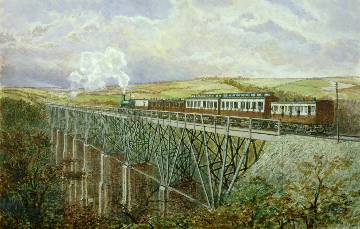 Cornwall Railway, The Gover Viaduct (wc på papper) av H. Geach