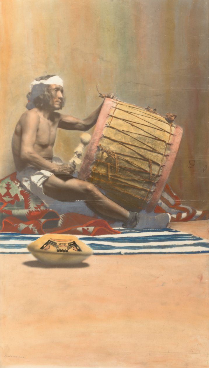 Hopi-musiker som spelar trummor, n.d. av H. R. Robinson