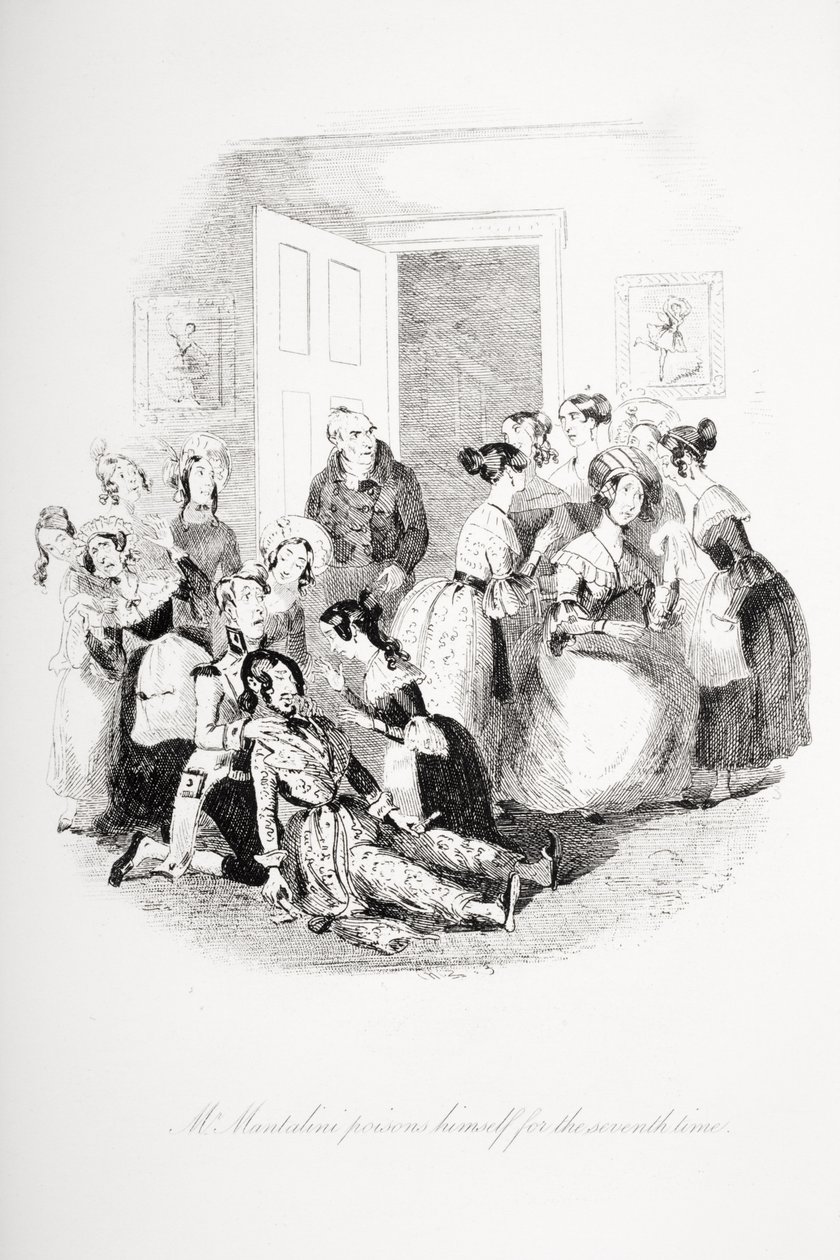 Mr. Mantalini förgiftar sig själv för sjunde gången, illustration från `Nicholas Nickleby