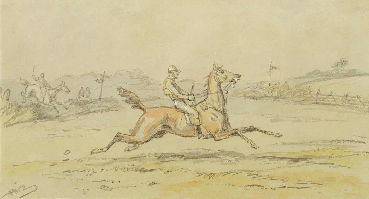 Point to Point Racing (grafit och wc förhöjd med vitt på papper) av Hablot Knight Browne