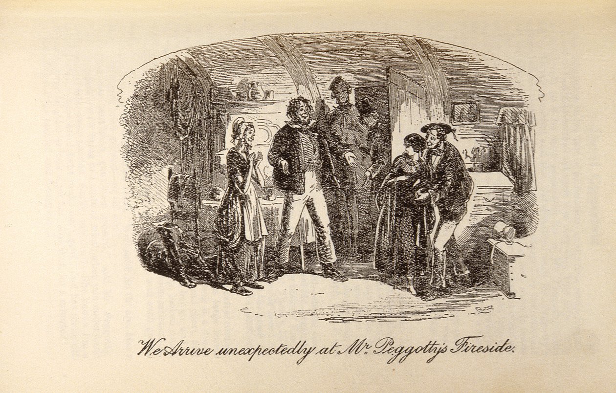"Vi anländer oväntat till mr Peggottys eldstad", ur "David Copperfield" av Charles Dickens (1812-70) av Hablot Knight Browne