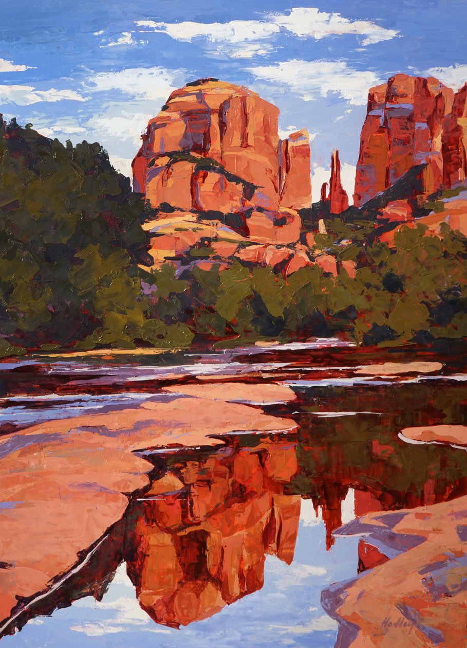 Reflektion, Sedona, ca 2024 (olja på pannå) av Hadley Rampton