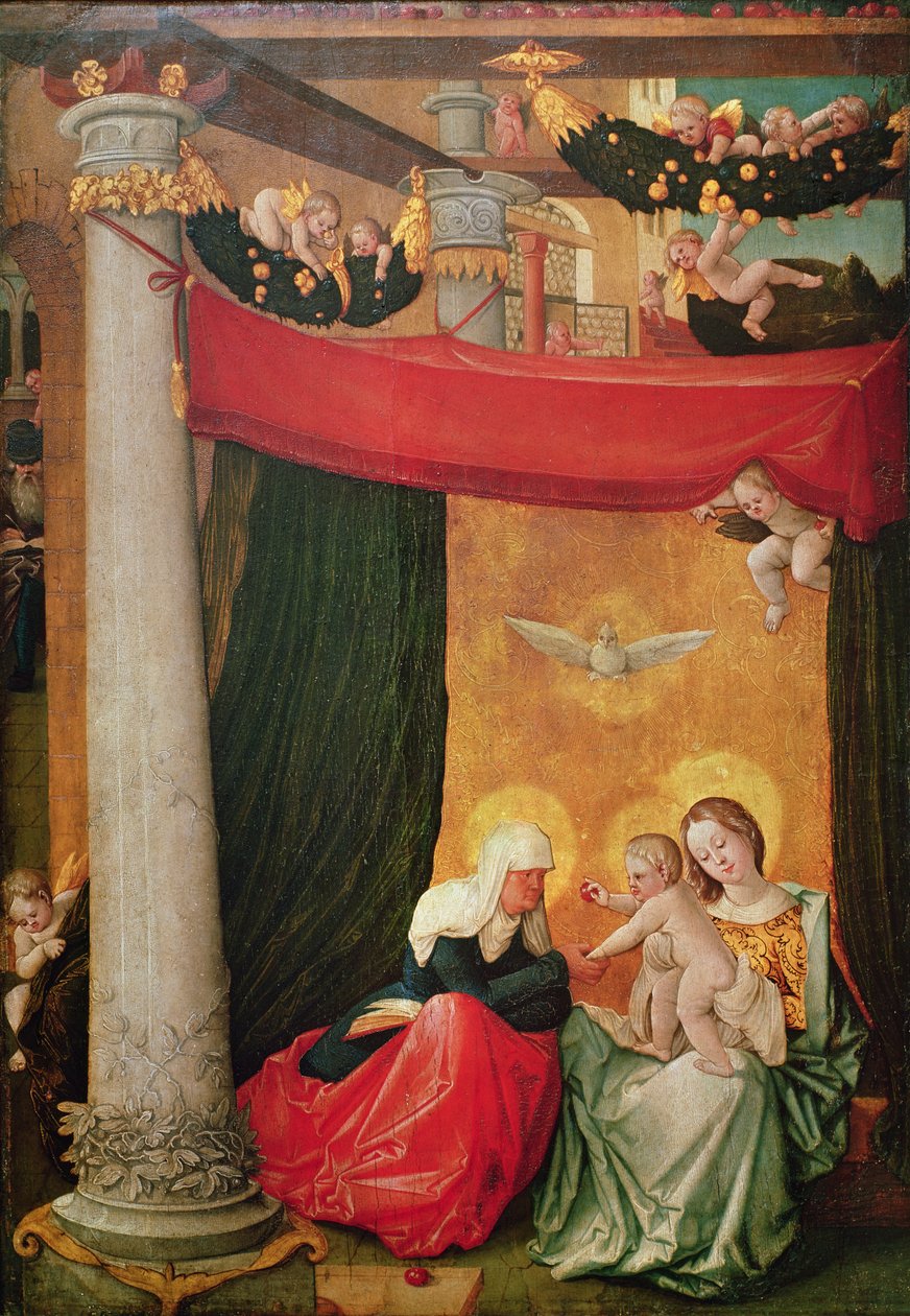Jungfrun och barnet med St. Anne (tempera på panel) av Hans Baldung Grien
