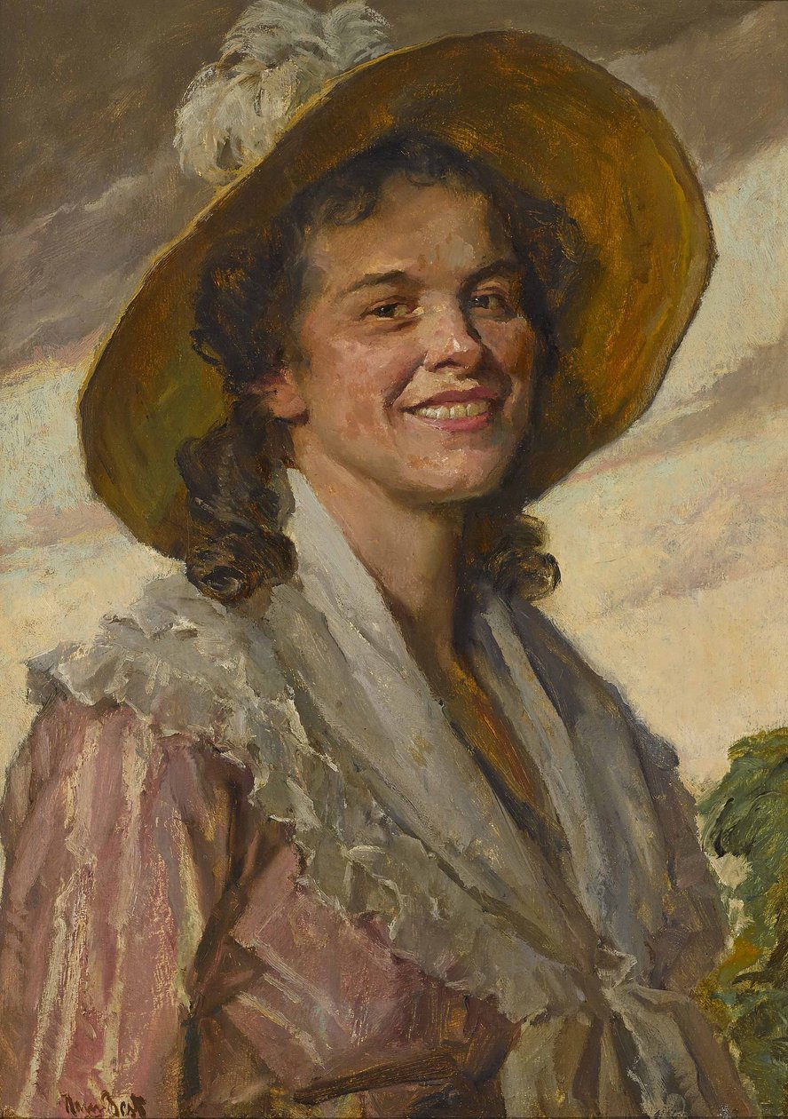 Young woman with big hat av Hans Best