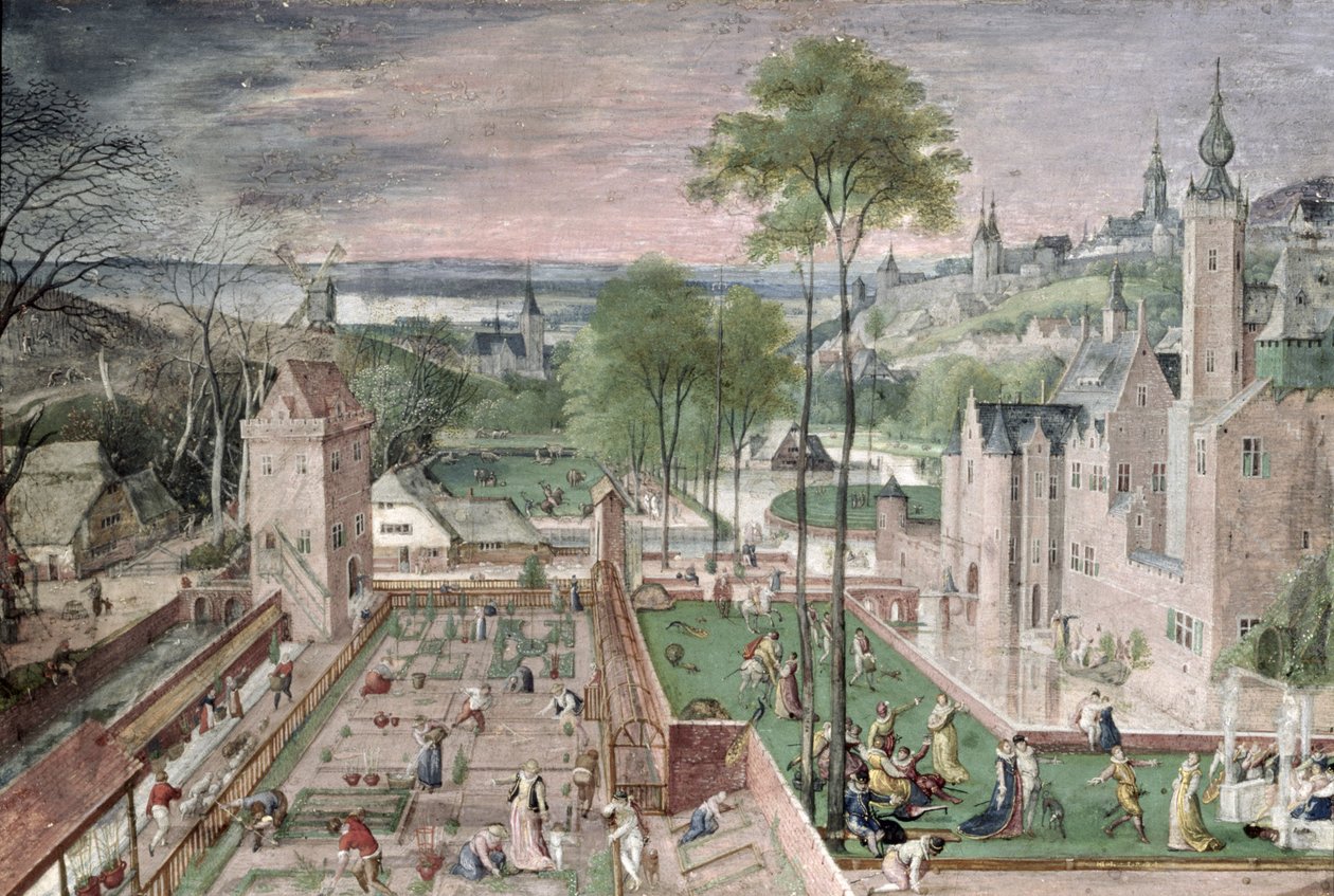 Vår i slottsträdgården, 1584 (gouache på papper ombord) av Hans Bol