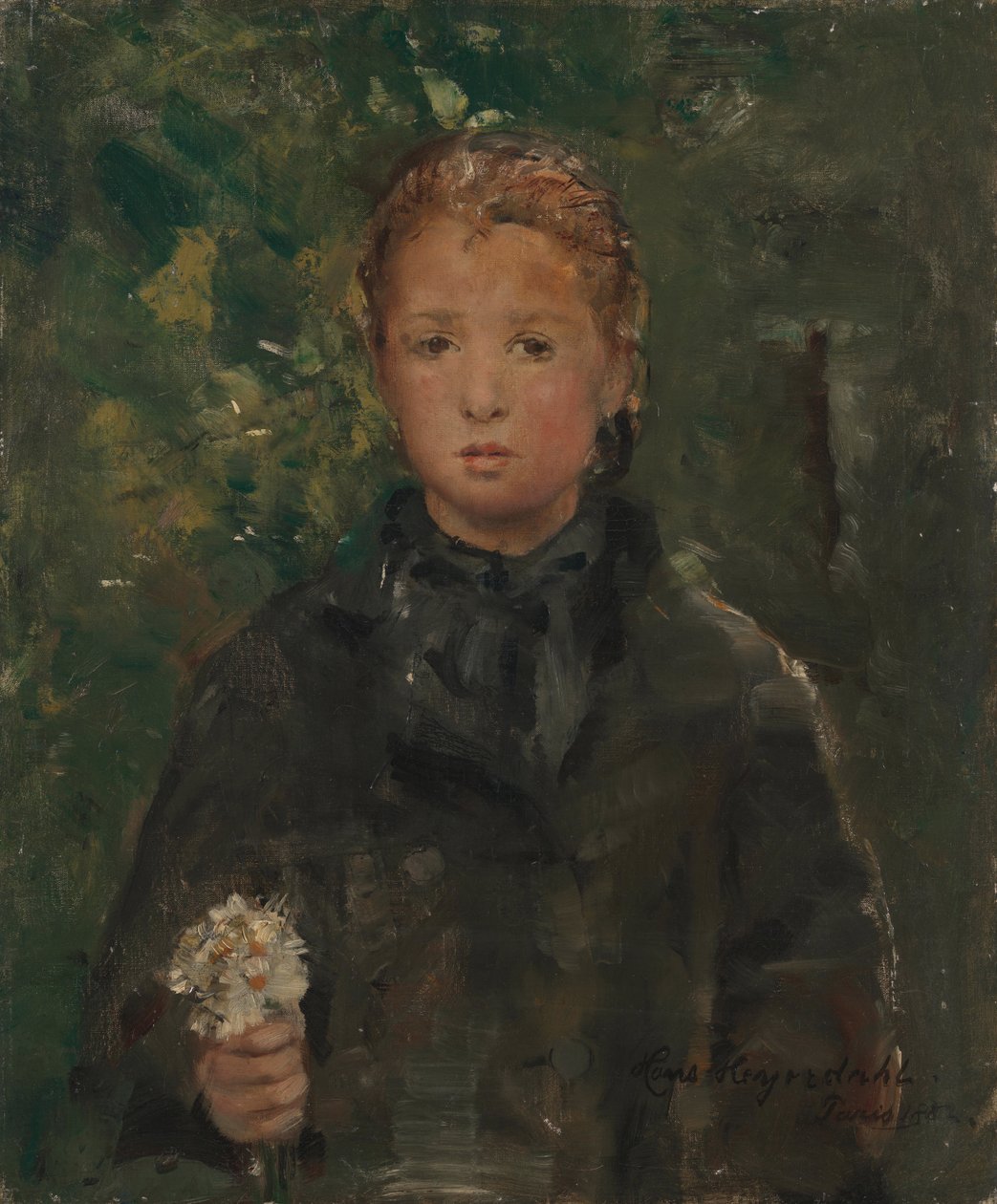 Portrait of a Girl with a Bunch of Flowers av Hans Olaf Heyerdahl
