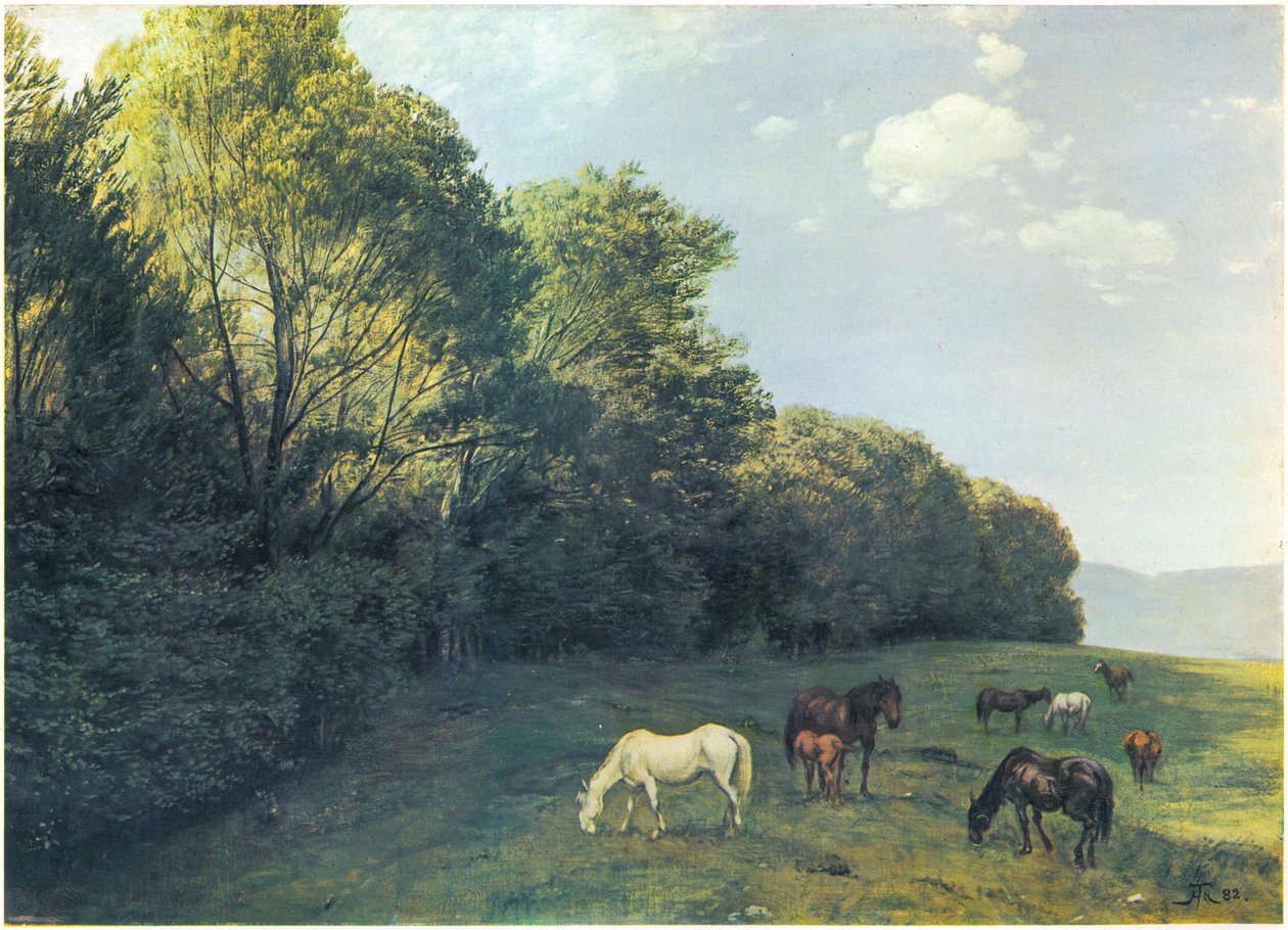 Landschaft mit weidenden Pferden av Hans Thoma