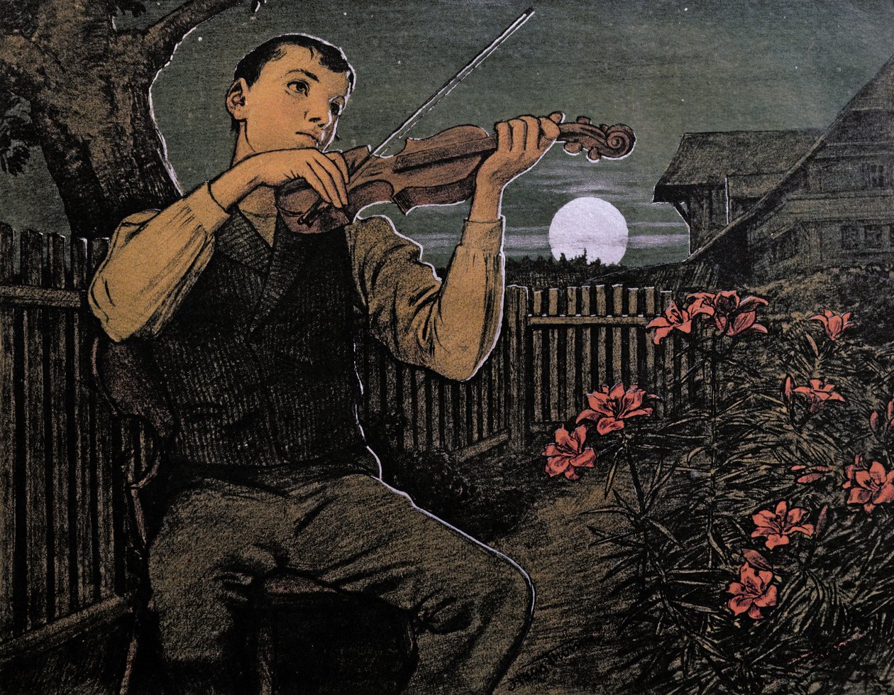 Violinist till månen (alograftryck) av Hans Thoma