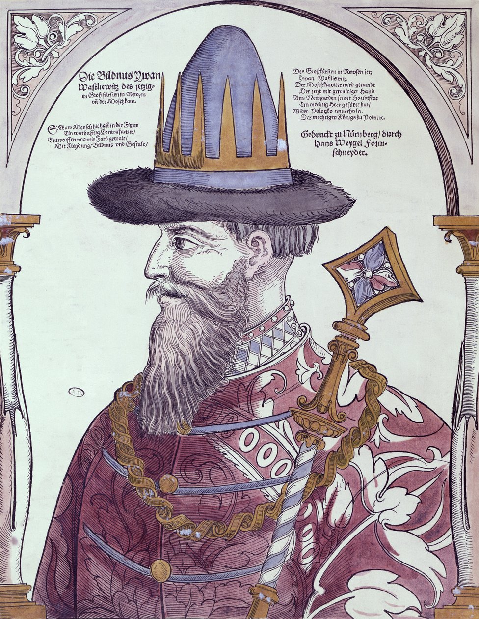 Ivan IV (1530-84) den förskräcklige (träsnitt i färg) av Hans Weigel