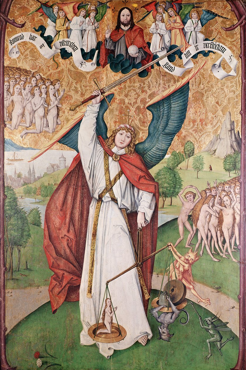 Sankt Mikael väger själarna vid den sista domen, ca 1500 (tempera på panel) av Hans Leu