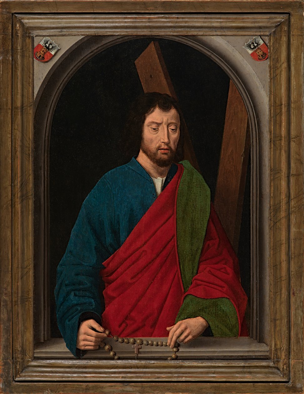 St. Andrew, ca 1491-1519 (olja på panel) av Hans (after) Memling