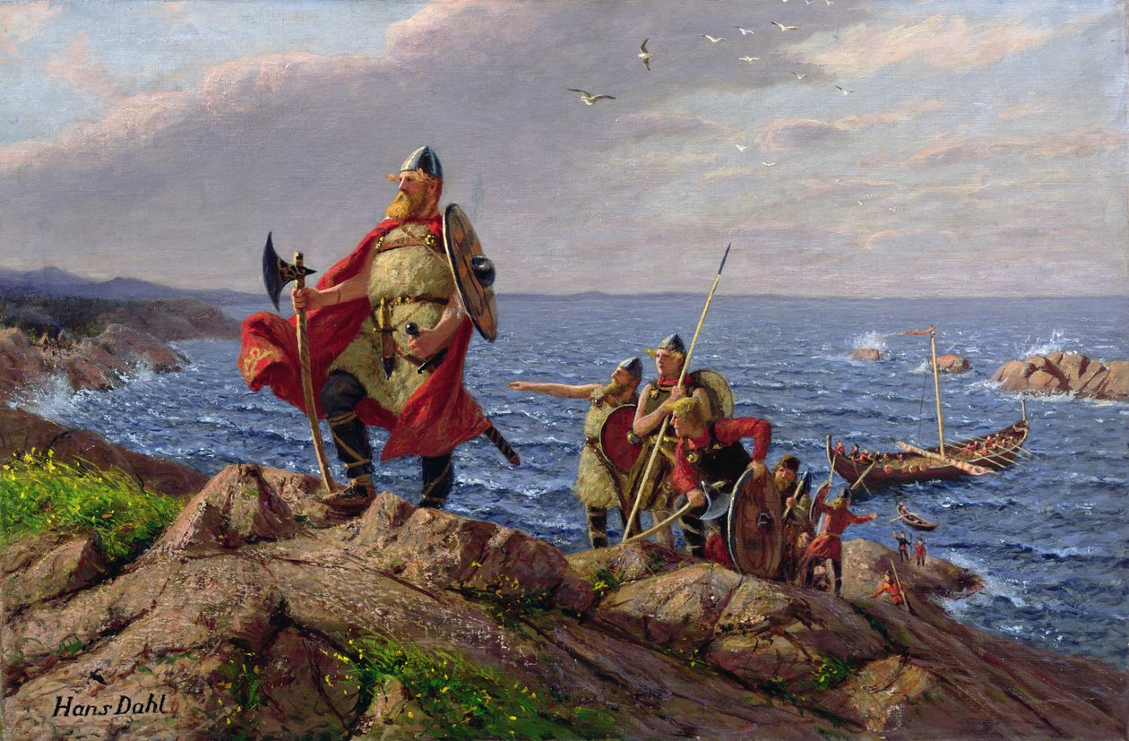 Leif Eriksson Discovers America (olja på duk) av Hans Dahl