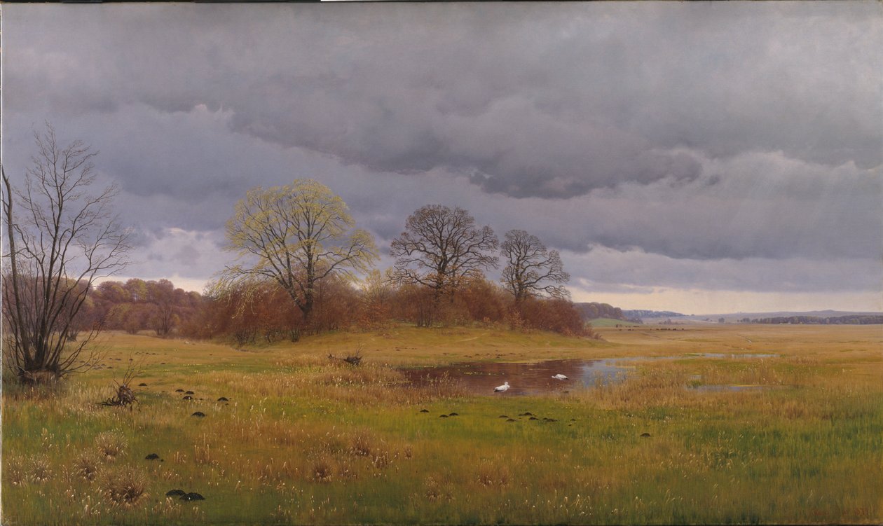Vårlandskap med regnskurar. Sydsjälland av Hans Friis
