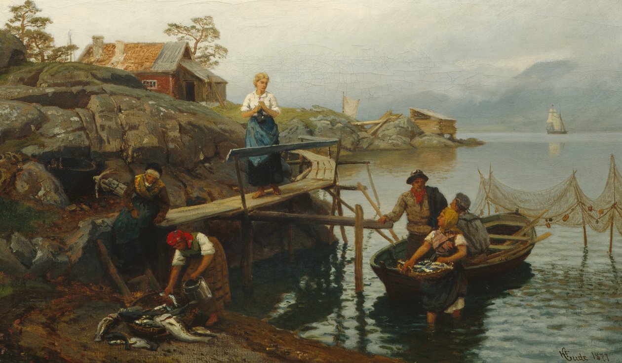 Efter fiske (Hem från fiske) av Hans Gude