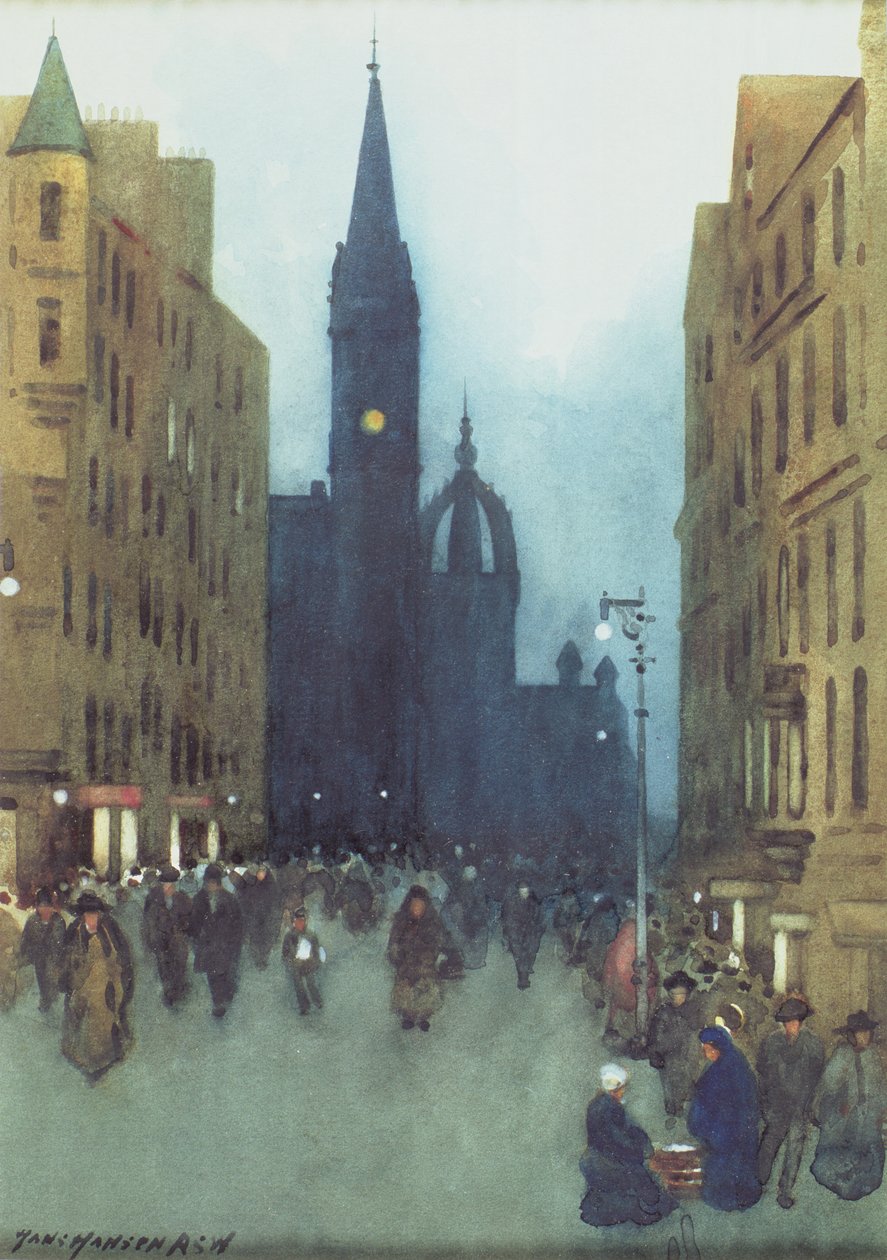 High Street, Edinburgh (olja på duk) av Hans Hansen