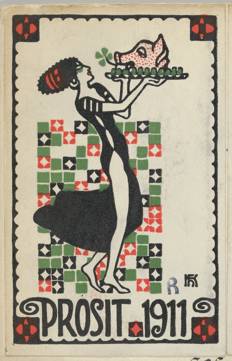 Nyårskort: Cheers 1911 Prosit, 1910. av Hans Kalmsteiner