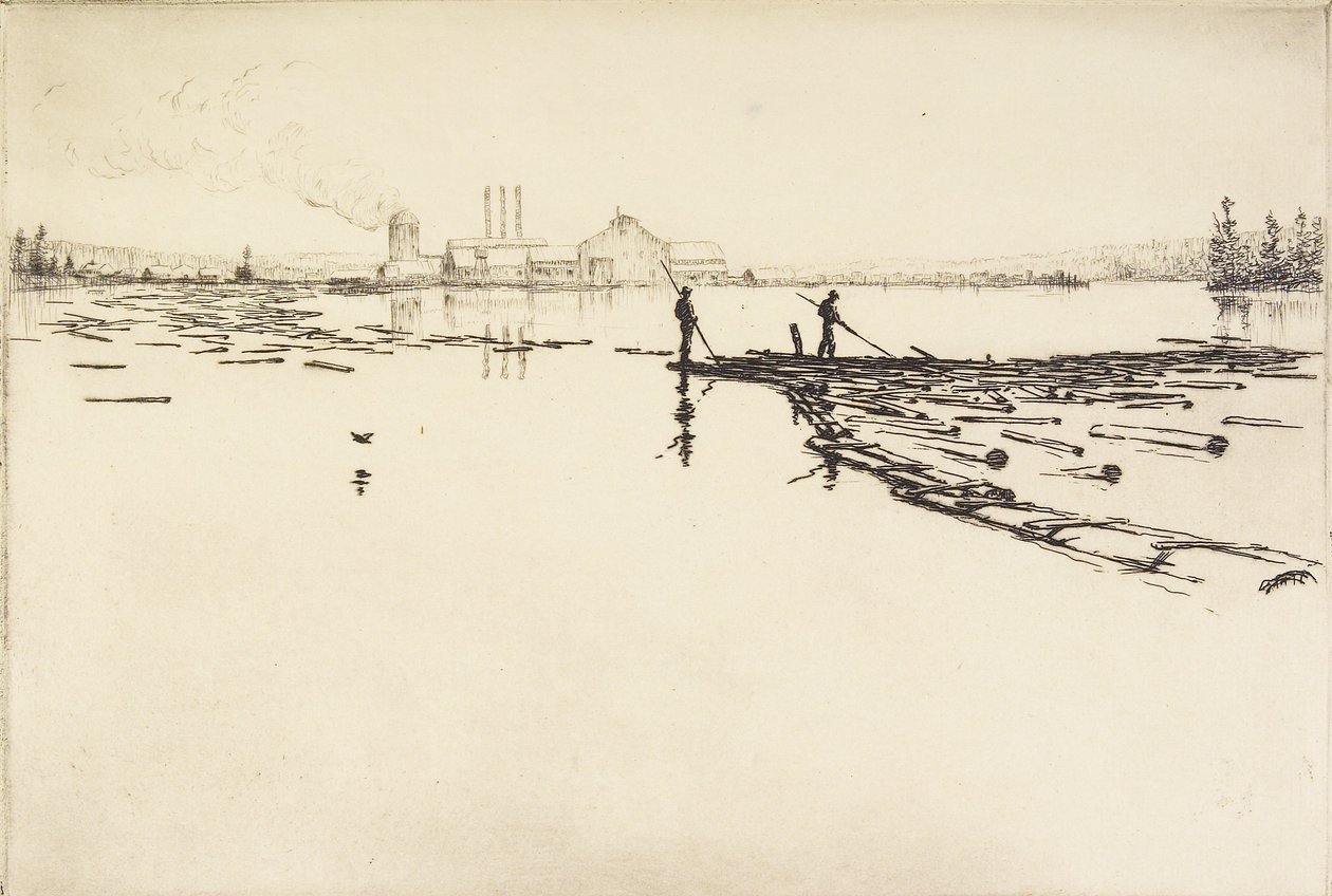 The Log Boom, ca 1924 (etsning) av Hans Kleiber