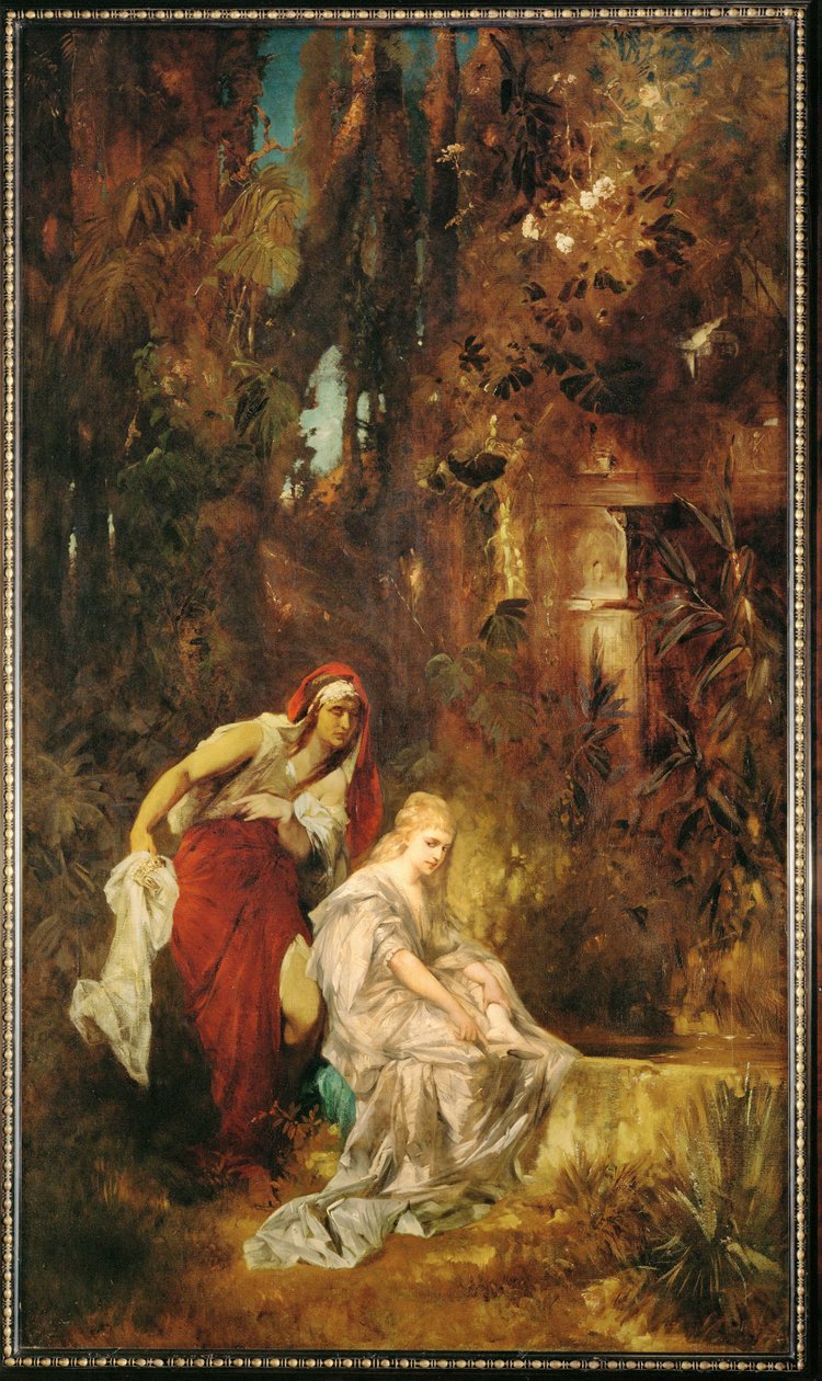 Sovande Snövit ... (målning på duk) av Hans Makart