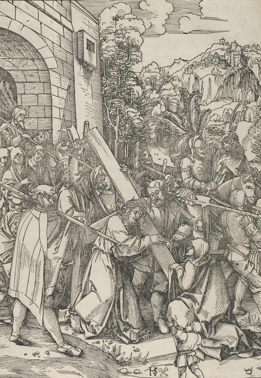 Bärandet av korset. av Hans Schäufelein the Elder