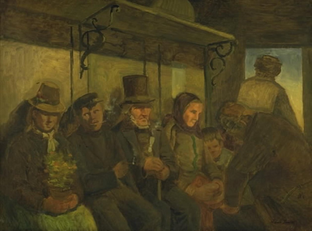 Resenärer i en tredje klass kupé av Hans Smidth