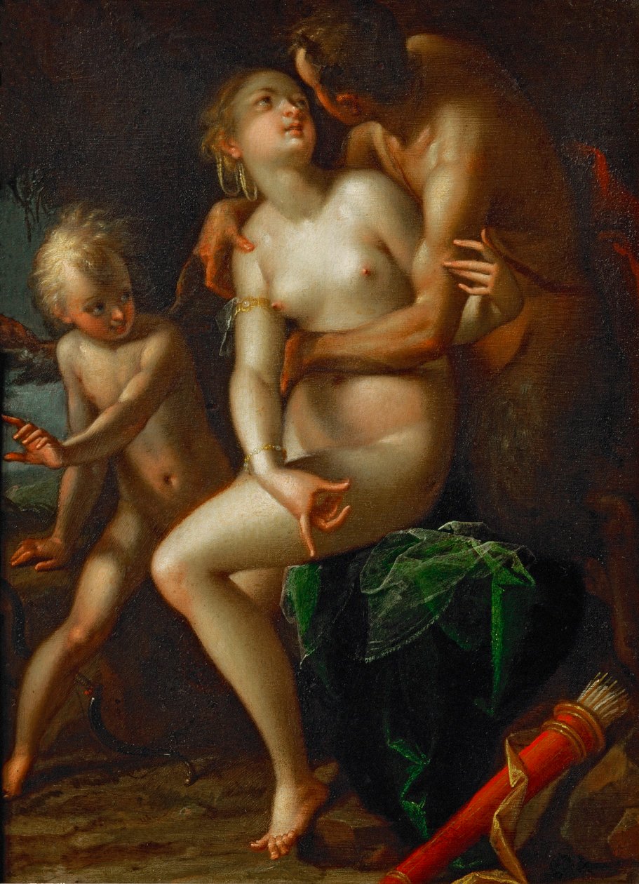 Jupiter, Antiope och Amor... av Hans von Aachen