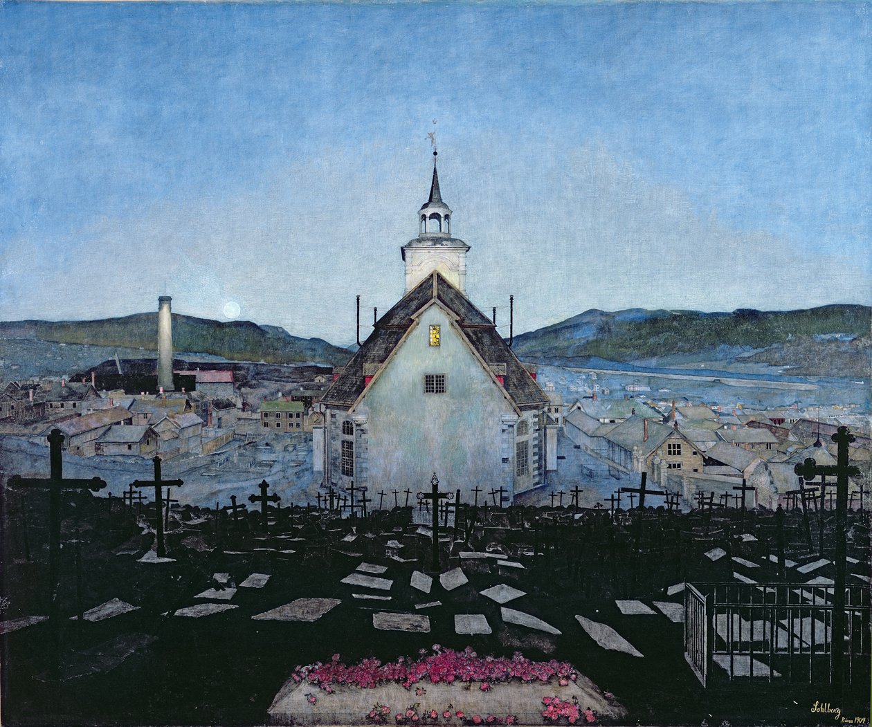 Natt (färgpenna på papper) av Harald Oscar Sohlberg