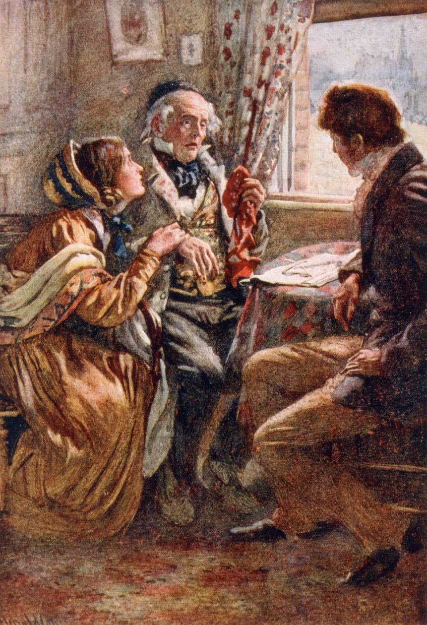 Arthur Clennam Tells the Good News, illustration till "Character Sketches from Dickens" sammanställd av B.W. Matz, 1924 av Harold Copping