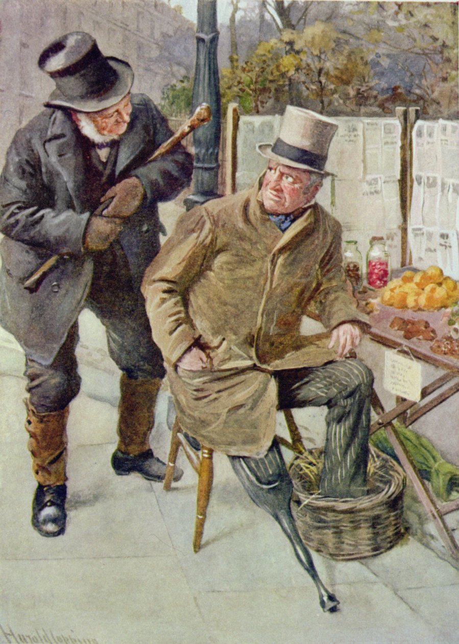 Mr Boffin och Silas Wegg, illustration för "Character Sketches from Dickens" sammanställd av B.W. Matz, 1924 av Harold Copping