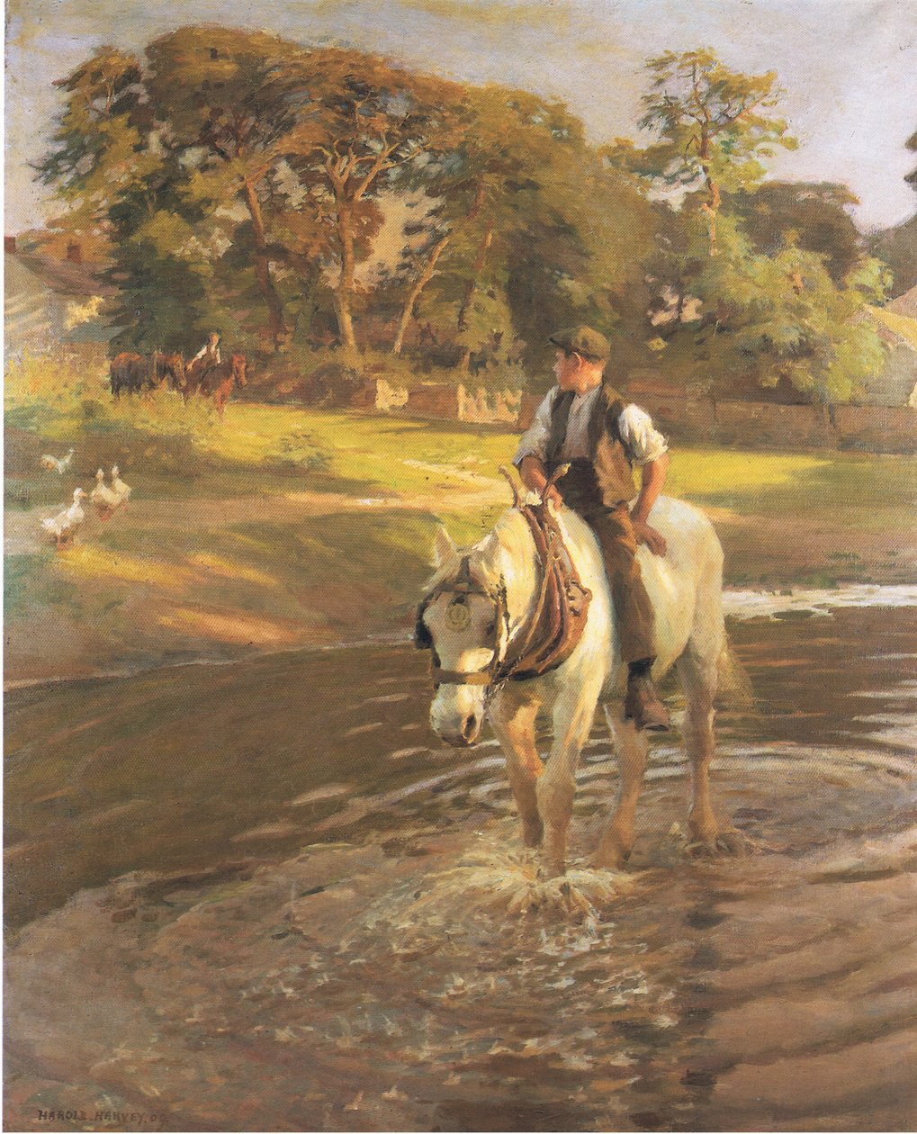 Vatna hästen (färg litho) av Harold Harvey