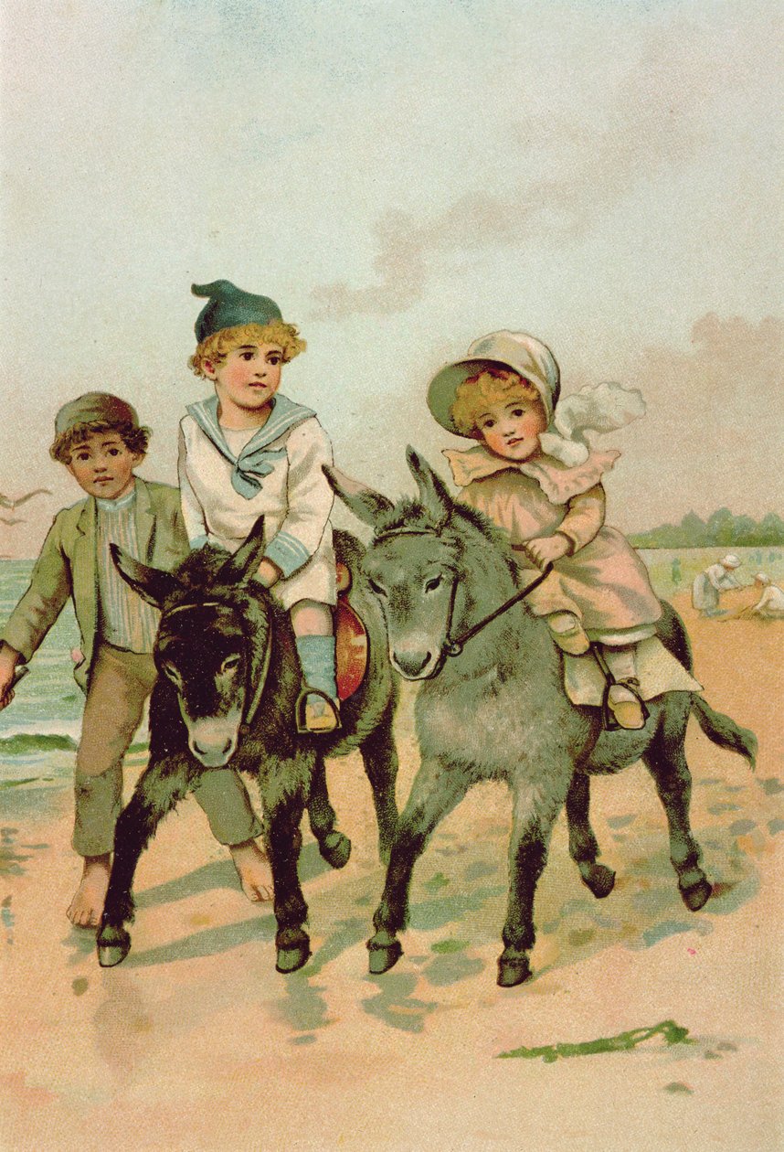 Barn som rider åsnor vid havet av Harriet M. Bennett