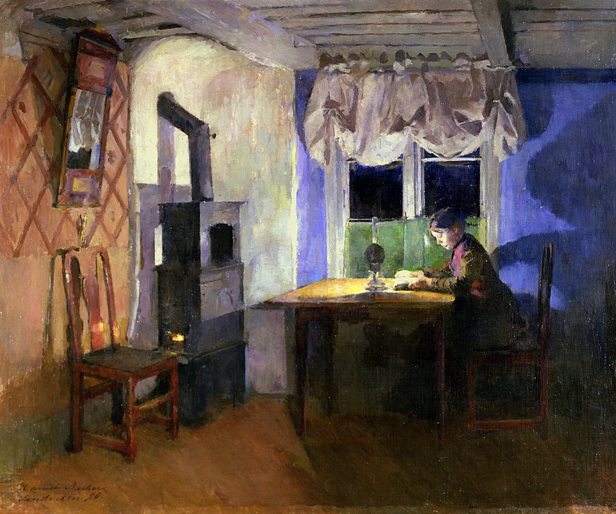 Av Lamplight, 1890 av Harriet Backer