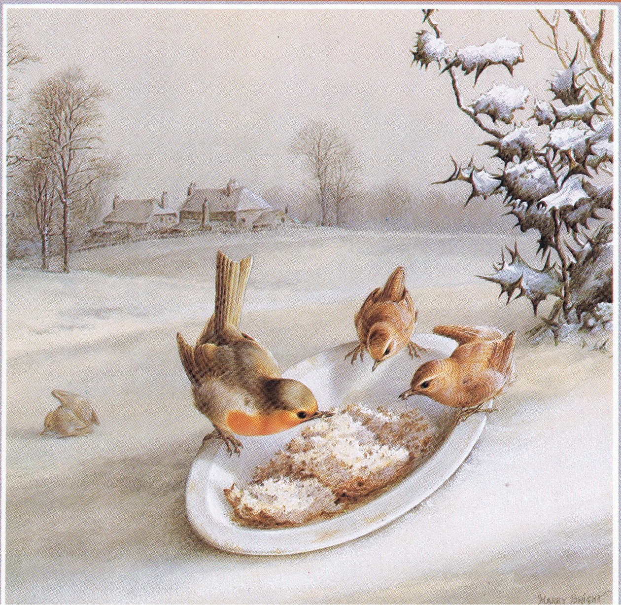 Robins and Wrens: Vinterfrukost, vykort av Harry Bright