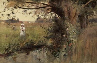 Samla blommor vid strömmen av Hector Caffieri