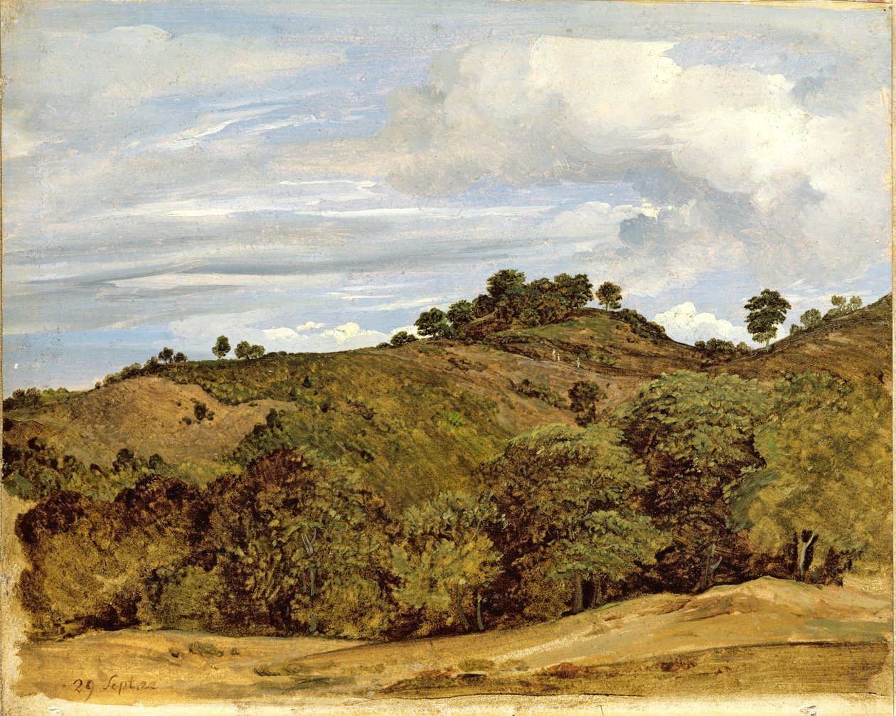 Landskap nära Olevano, 1822 (olja på papper på duk) av Heinrich Reinhold
