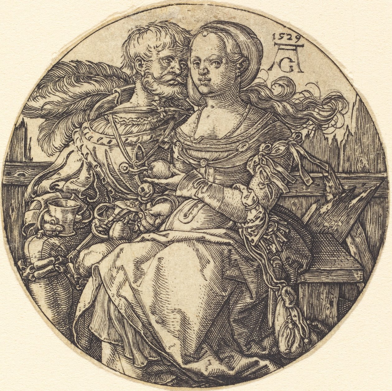 Ett par älskare sittande, 1529. av Heinrich Aldegrever