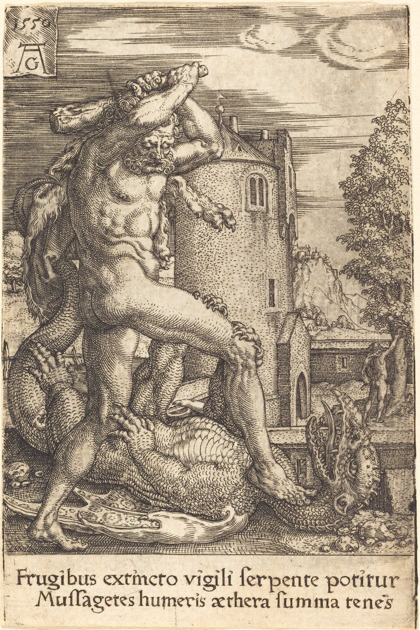 Hercules som dödar draken av Heinrich Aldegrever