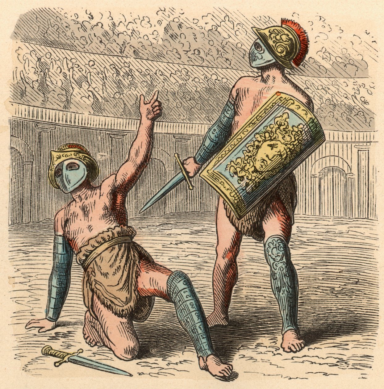 Antikens Rom: Gladiatorstrider i amfiteatern av Heinrich Leutemann