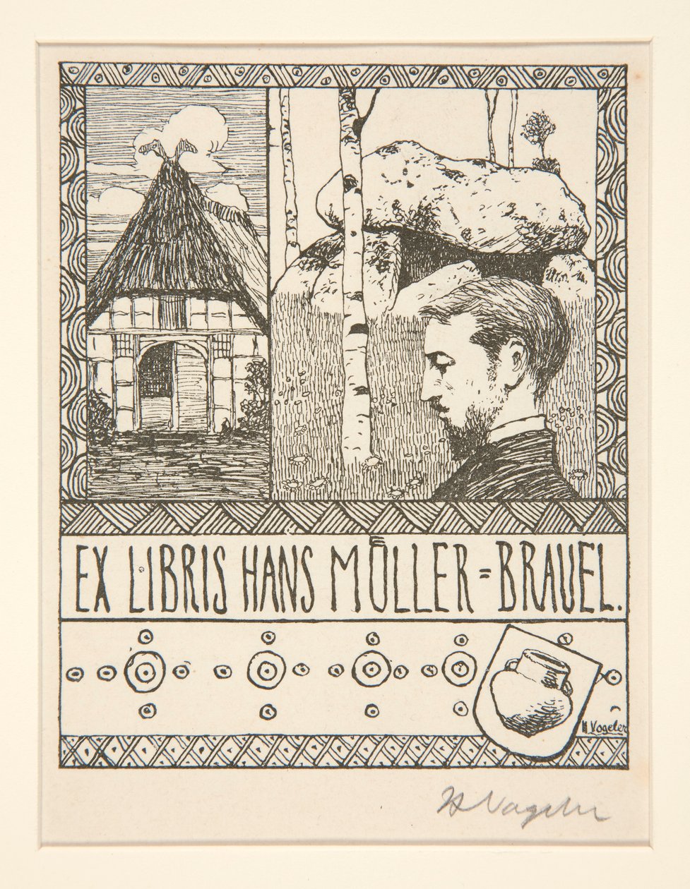 Bokskylt: Ex Libris Hans Mueller-Blauel av Heinrich Vogeler