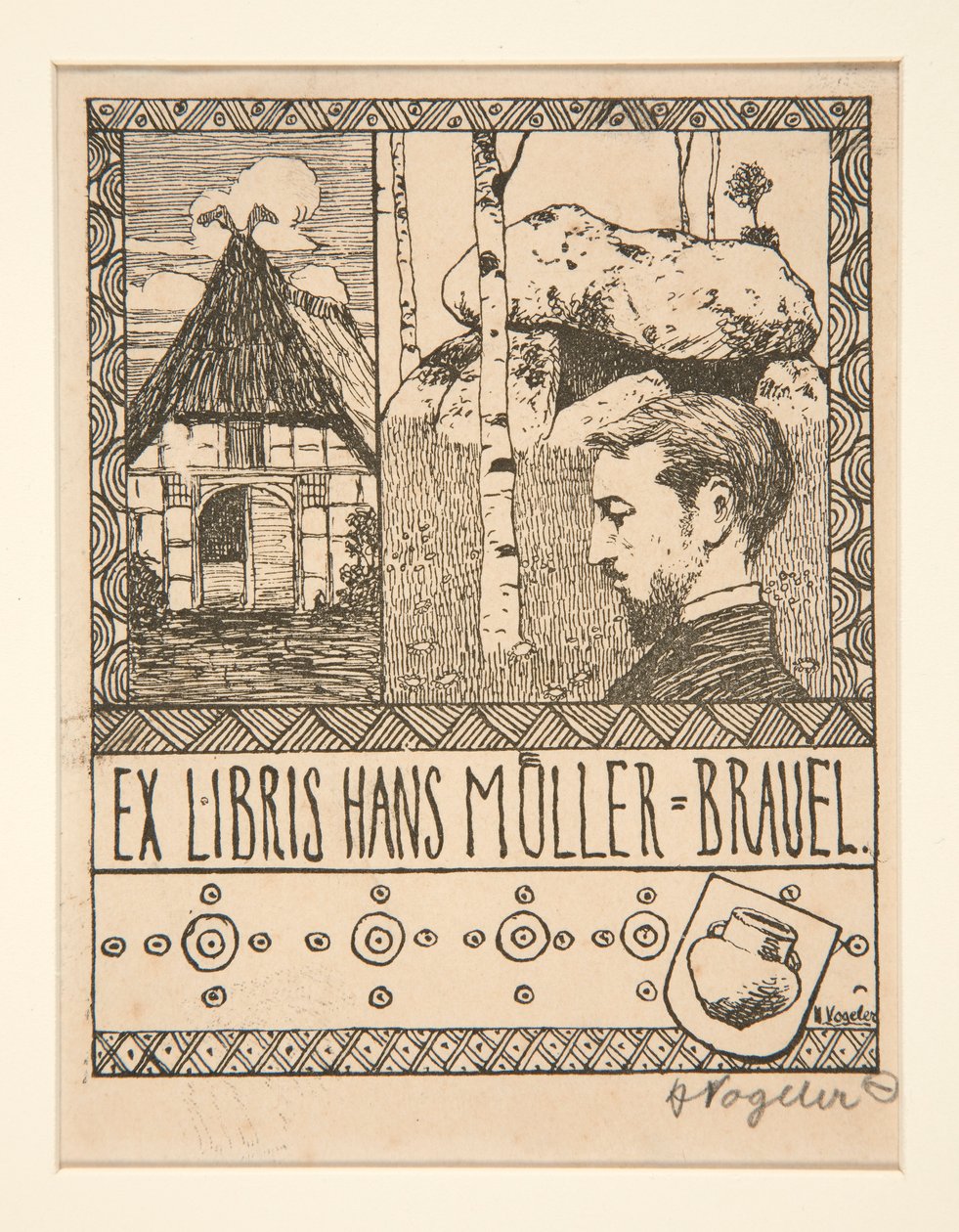 Bokskylt: Ex Libris Hans Mueller-Brauel av Heinrich Vogeler