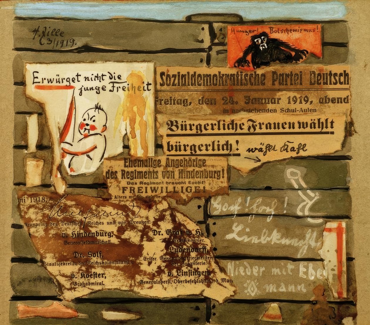 H. Zille, Plakatwand 1919 / Collage av Heinrich Zille